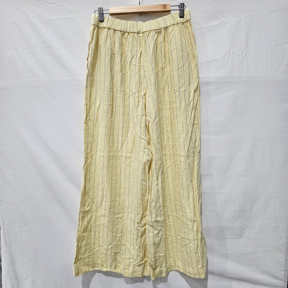 A New Day Butter Yellow Pinstripe Linen Blend Wide Leg Pants Medium Light Weight